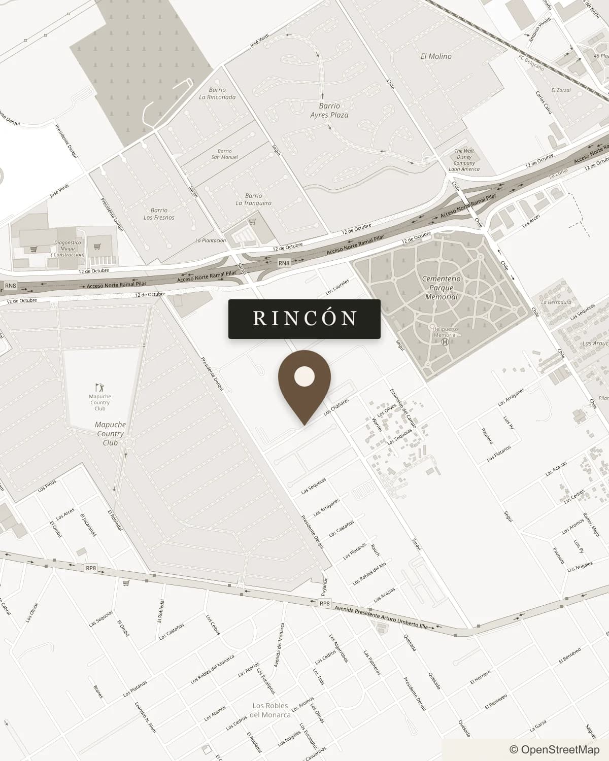 Mapa: Rincón de Pilar, en Los Chañares 3120, La Lonja, Pilar, junto a la Panamericana